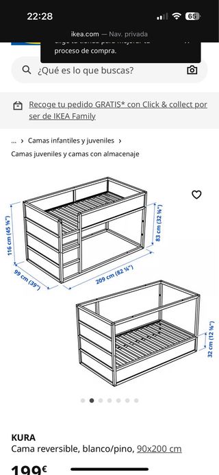 Litera Ikea Kura reversible 90x200cm