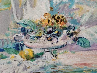 Cuadro Vintage pintura Acuarela Frutas y Flores