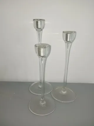 Conjunto 3 Candelabros Cristal y Metal