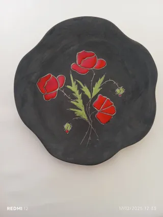 Piatto da parete vintage papaveri rossi antichità