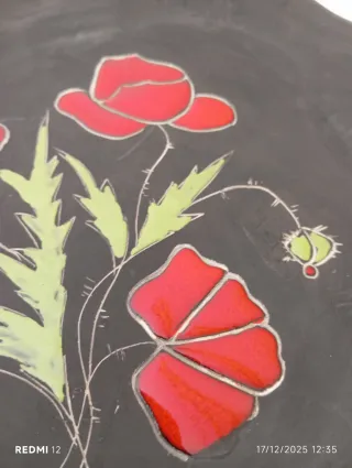 Piatto da parete vintage papaveri rossi antichità