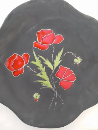 Piatto da parete vintage papaveri rossi antichità