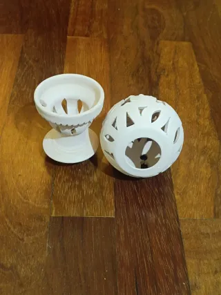 Farol Portavelas Cerámica Blanca Calada Artesanal