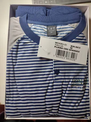 Pijama hombre rayas azul y gris