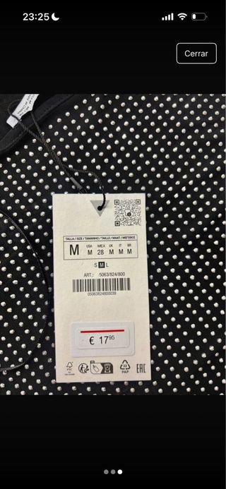 Top Zara Brillos Talla Única Negro Plateado