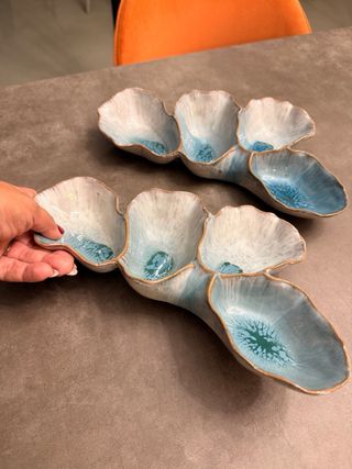 Set 2 Cuencos Aperitivos Cerámica Azul/Blanco