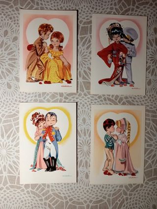 4 Postales del Ilustrador Cano Años 70