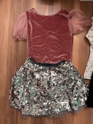 Conjunto fiesta niña rosa y plateado talla 10/12