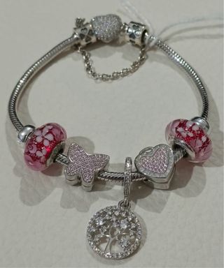 Pulsera Plata Ley Charms Corazón Mariposa Árbol