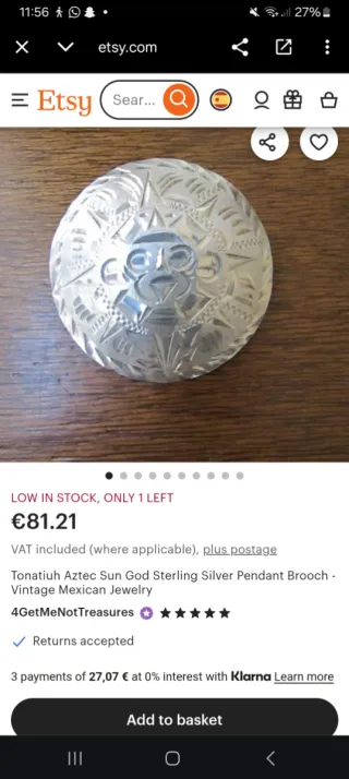 Grande Broche/Colgante Plata Mexicana Antigua