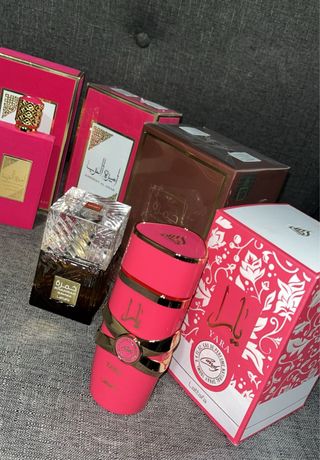 Set Perfumes Lattafa Árabes Oro y Rojo