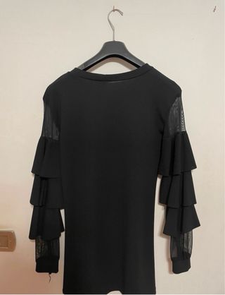 Tubino nero manica lunga velata con balza