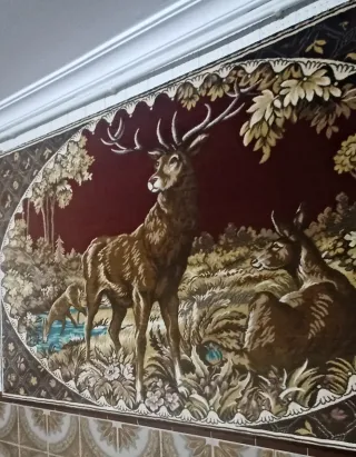 Tapiz de pared con ciervos y paisaje
