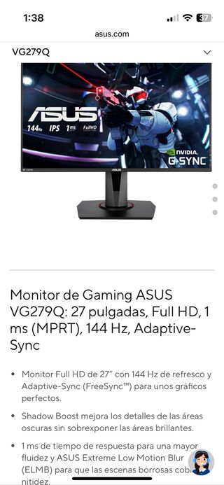Monitor Gaming Asus Negro