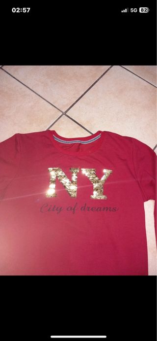 Felpa donna NY City of dreams bordeaux paillettes