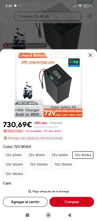 Batería Lifepo4 72V 80Ah