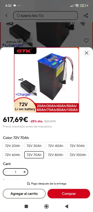 Batería Lifepo4 72V 80Ah