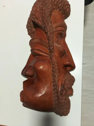Gran Figura Madera Arte Africano Doble Cara 55x30