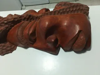 Gran Figura Madera Arte Africano Doble Cara 55x30