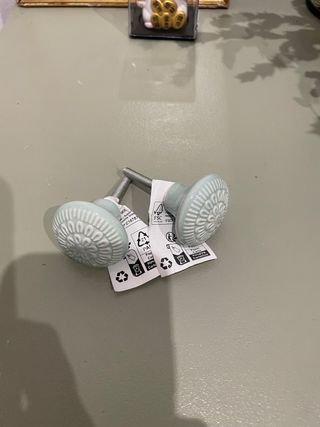 2 Tiradores / Pomos Muebles Cerámica Azul