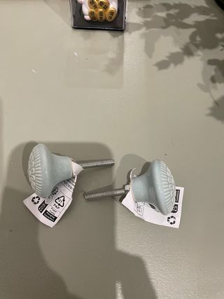 2 Tiradores / Pomos Muebles Cerámica Azul