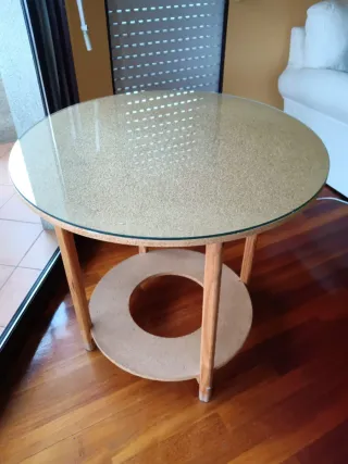 Mesa camilla redonda cristal y madera