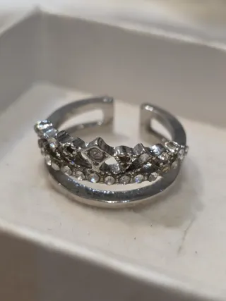 Anillo corona brillantes ajustable plata