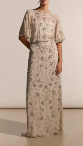 Vestido Fiesta Beige/Plata Talla L