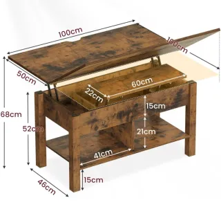 Mesa centro elevable madera y metal.