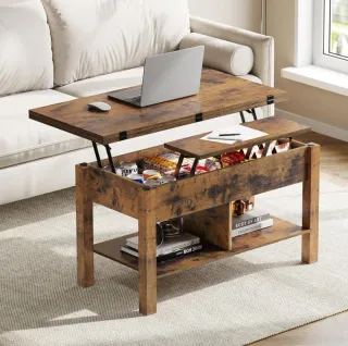 Mesa centro elevable madera y metal.