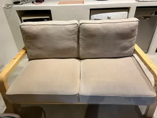 Sofá 2 plazas tela y madera