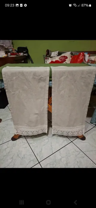 2 tendine artigianali in lino beige