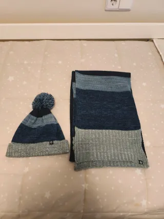 Conjunto Gorro y Bufanda Azul y Gris