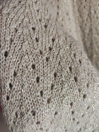 Chaqueta cárdigan punto beige dorado cruzada