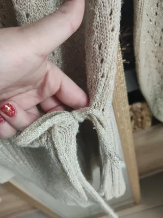 Chaqueta cárdigan punto beige dorado cruzada
