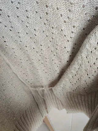 Chaqueta cárdigan punto beige dorado cruzada