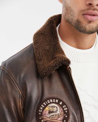 Chaqueta Bomber Piel Cordero Hombre Marrón