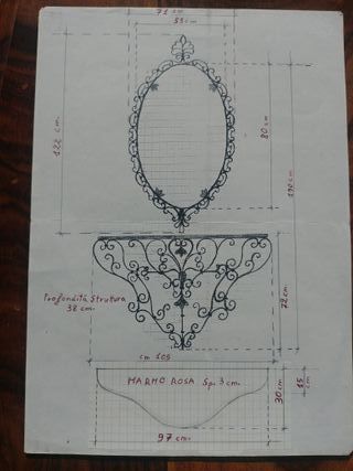 Consolle e specchio in ferro battuto fatta a mano