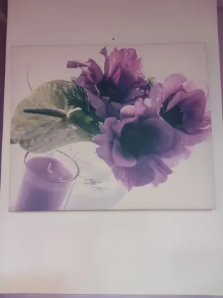 Cuadro Flores y Vela Morados