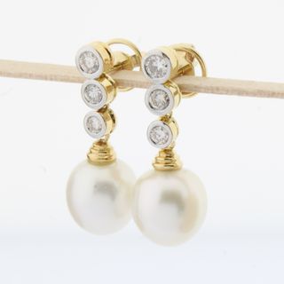 Pendientes Oro Brillantes y Perlas