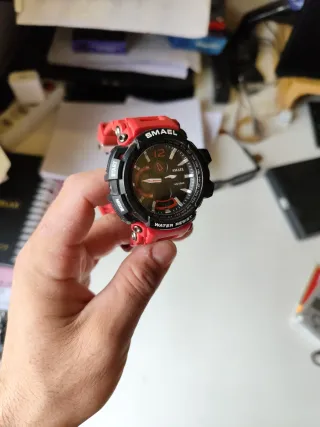Reloj Smael Hombre Pulsera Negro y Rojo