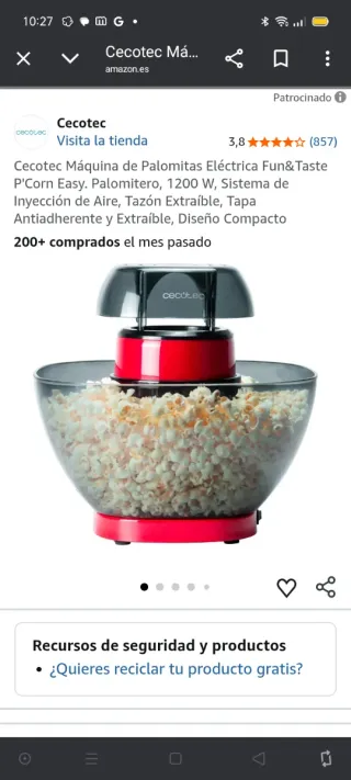 Palomitera Cecotec Roja y Negra