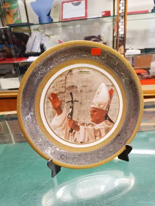 Plato Cerámica y Oro Papa Juan Pablo II
