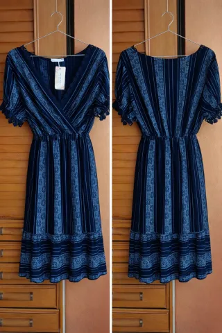 Vestido estampado azul y gris