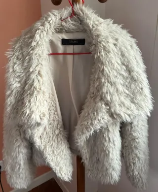 Chaquetón Zara Piel Sintética Blanco Talla L