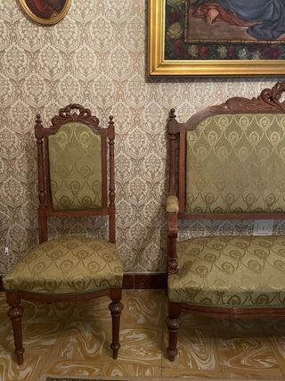 Sillas antigua de madera y tela (x9 sillas)