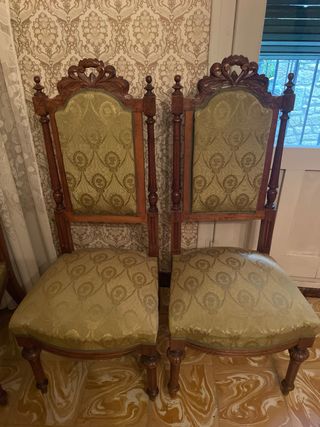 Sillas antigua de madera y tela (x9 sillas)