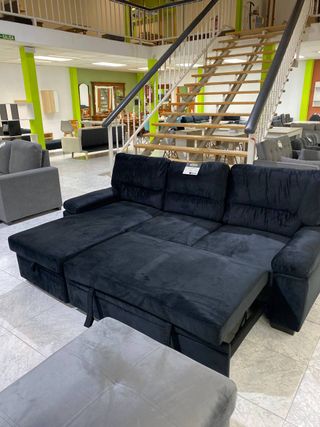 Sofá Cama Chaise Longue Negro 3 Plazas