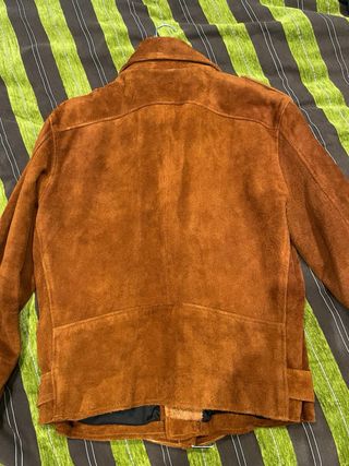 Cazadora Biker Zara Piel Serraje Marrón Hombre