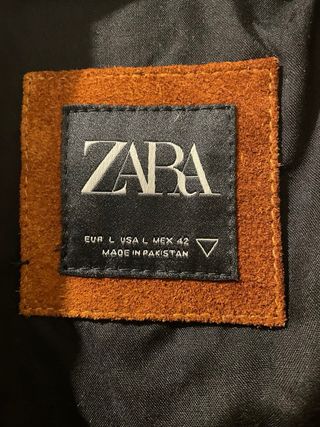 Cazadora Biker Zara Piel Serraje Marrón Hombre